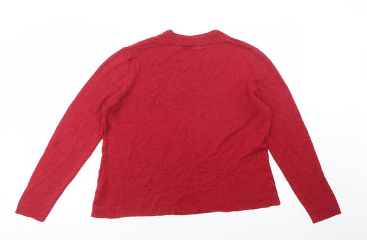 Bonmarché Womens Red V-Neck Acrylic Pullover Jumper Size M