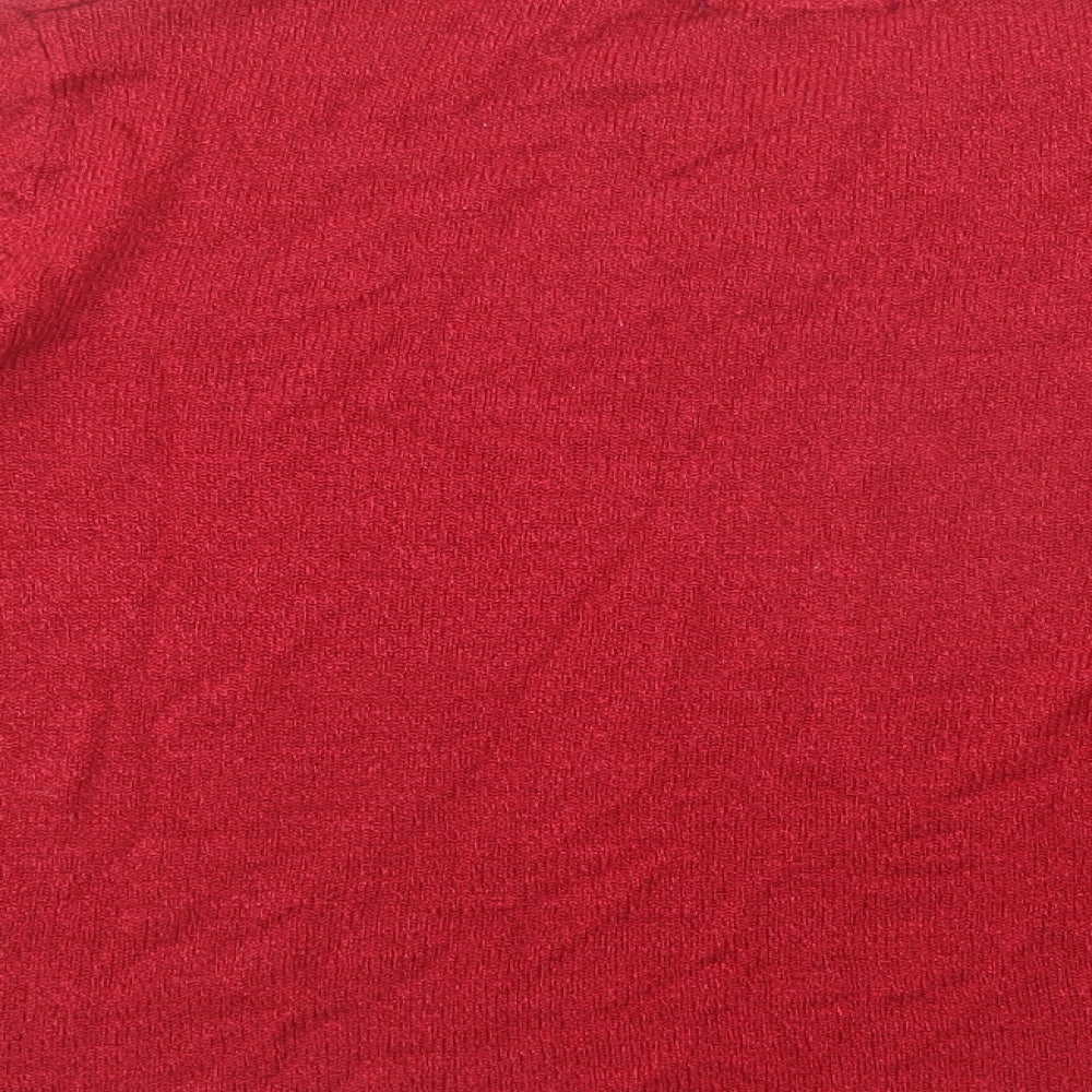 Bonmarché Womens Red V-Neck Acrylic Pullover Jumper Size M