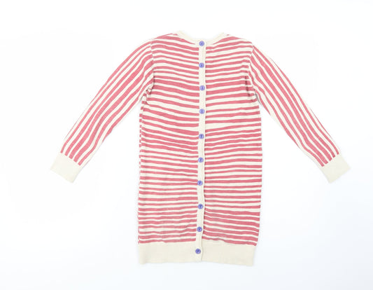Indigo Girls Beige Crew Neck Striped Cotton Tunic Jumper Size 6-7 Years Button