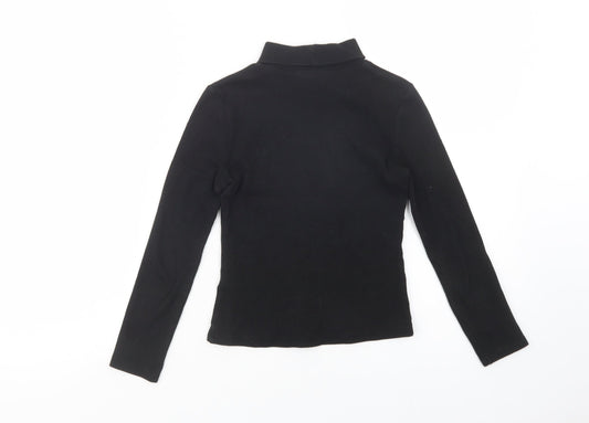 Matalan Girls Black Cotton Basic Blouse Size 9 Years Roll Neck Pullover