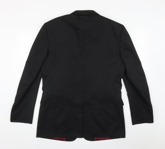 Taylor & Wright Mens Black Striped Polyester Jacket Suit Jacket Size L - inside pockets, pinstriped