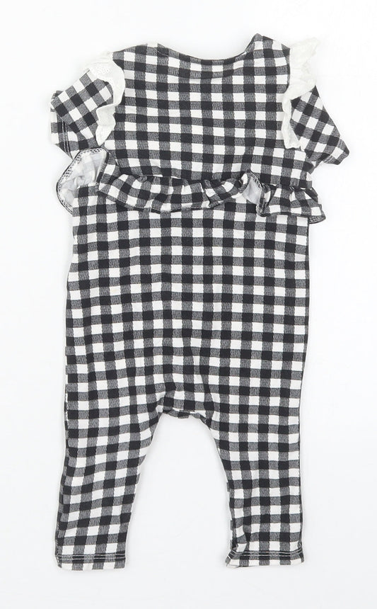 Jessica Simpson Girls Black Check Cotton Coverall One-Piece Size 3-6 Months Button
