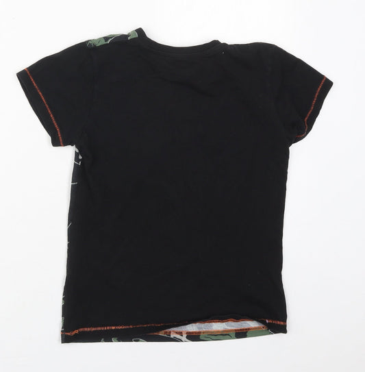 Matalan Boys Black Polyester Basic T-Shirt Size 10 Years Crew Neck Pullover - Leaf Prints
