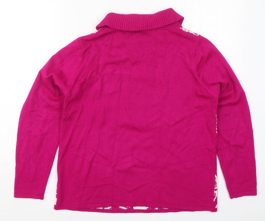 Gerard Womens Pink Roll Neck Floral Acrylic Pullover Jumper Size M