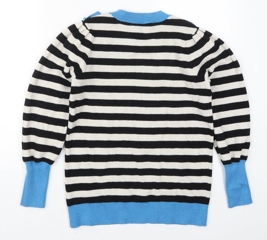 Gallery Womens Black Crew Neck Striped Viscose Pullover Jumper Size M - Blue