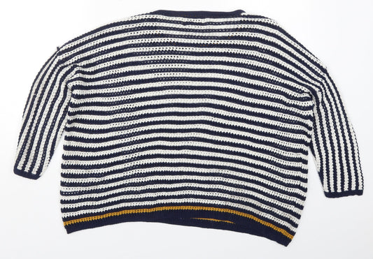 Papaya Womens Blue Round Neck Striped Acrylic Pullover Jumper Size M