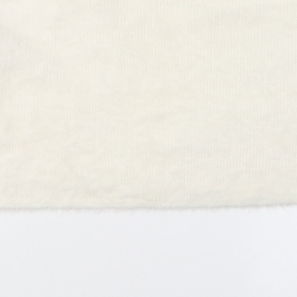 New Look Womens White Nylon Cropped Blouse Size S Round Neck