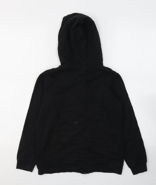 name it Boys Black Cotton Full Zip Hoodie Size 9-10 Years Zip