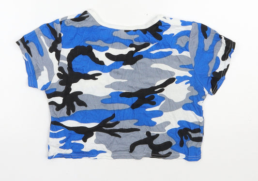 All That Girls Blue Camouflage Viscose Basic T-Shirt Size 11-12 Years Round Neck Pullover