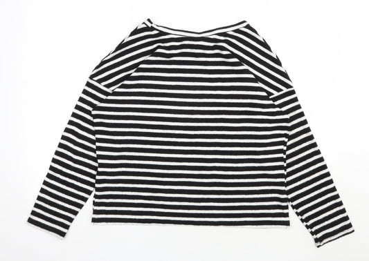 H&M Womens Black Round Neck Striped Viscose Pullover Jumper Size M