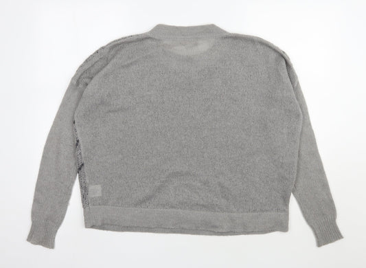 Label lab Womens Grey Round Neck Geometric Nylon Pullover Jumper Size 10