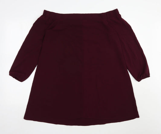 River Island Womens Purple Polyester Trapeze & Swing Size 12 Off the Shoulder Pullover