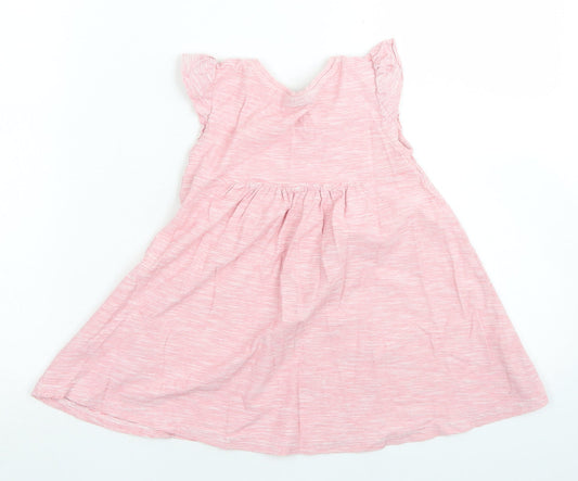 NEXT Girls Pink Striped Cotton A-Line Size 2-3 Years Crew Neck