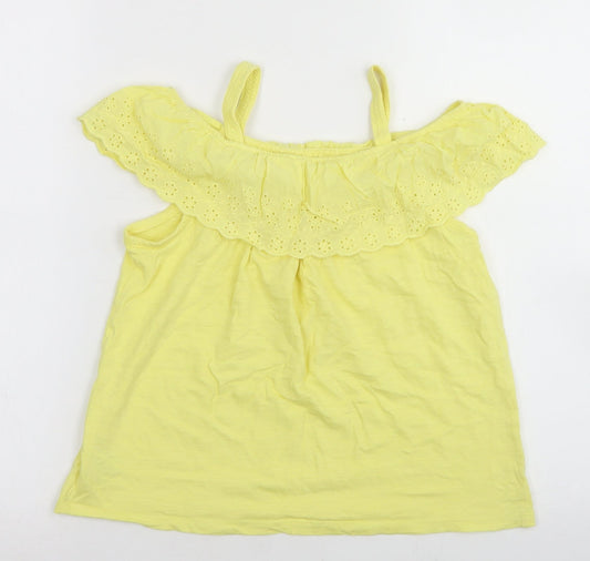 Dunnes Stores Girls Yellow Cotton Basic T-Shirt Size 10 Years Off the Shoulder - Cold Shoulder