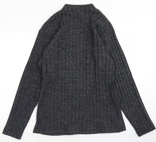Primo Womens Grey Mock Neck Striped Polyester Pullover Jumper Size L