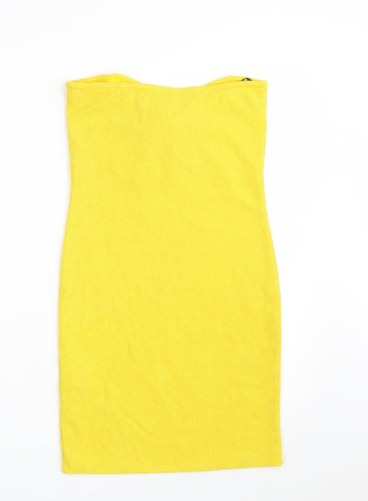 H&M Womens Yellow Polyester Pencil Dress Size S Off the Shoulder