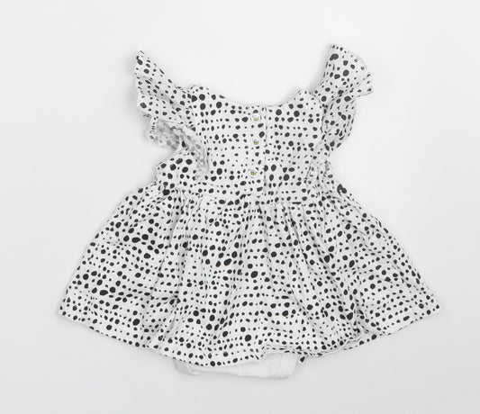 Myleene Klass Girls White Polka Dot 100% Cotton Fit & Flare Size 0-3 Months Collared Snap