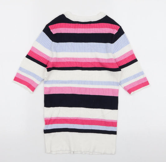 Marks and Spencer Womens Multicoloured Round Neck Striped Viscose Pullover Jumper Size 10