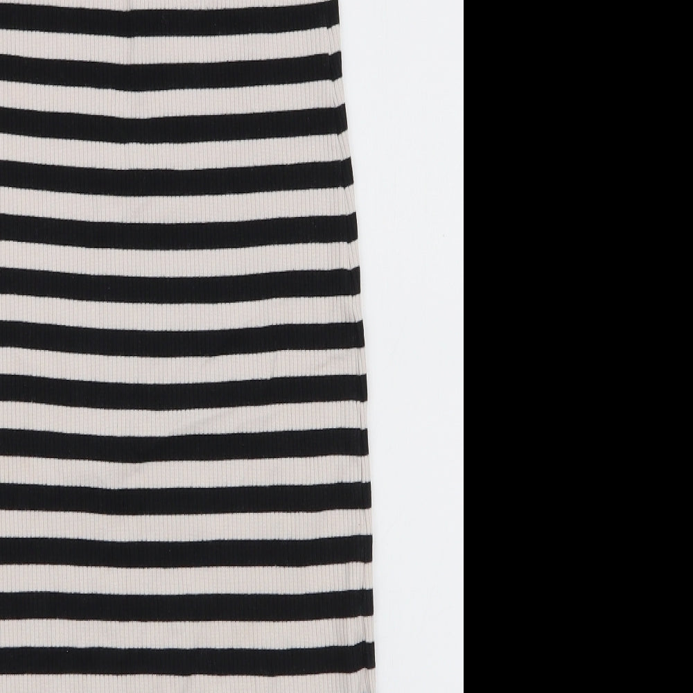 Blue Inc Womens Black Striped Cotton Bodycon Size 12 High Neck Pullover
