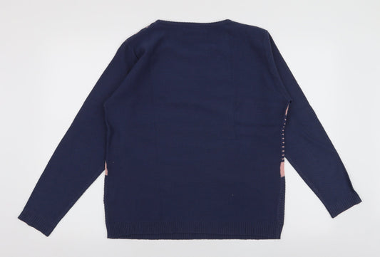Pure & Natural Womens Blue Round Neck Striped Acrylic Pullover Jumper Size L