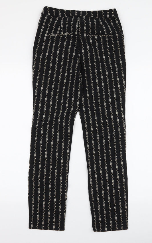 MNG Basics Womens Black Geometric Polyester Trousers Size 8 L27 in Slim Zip
