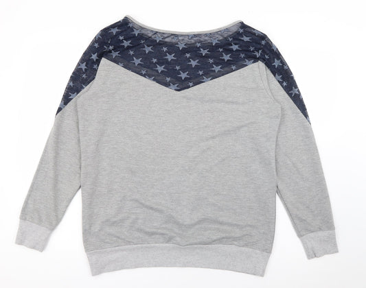 R.E.D Womens Grey Scoop Neck Geometric Cotton Pullover Jumper Size M - Star