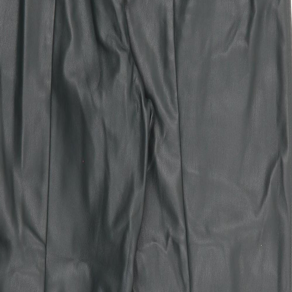 Marks and Spencer Womens Green Polyurethane Trousers Size 16 L26 in Regular Zip