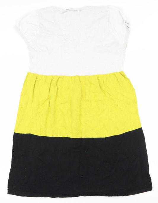 Wallis Womens Multicoloured Colourblock Cotton Jumper Dress Size M Scoop Neck Pullover