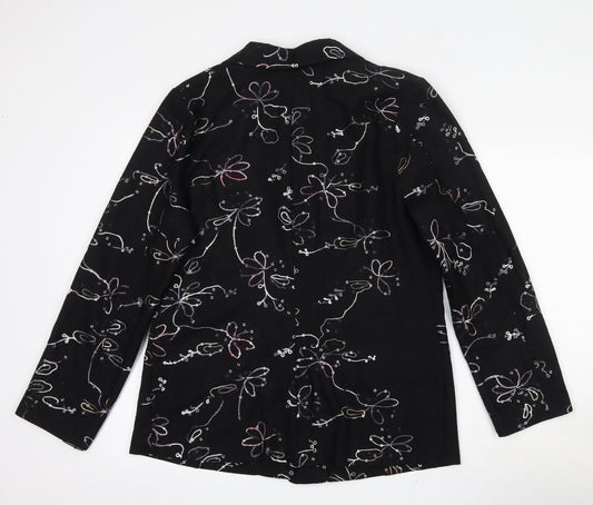 Exclusive Womens Black Floral Jacket Blazer Size M Button