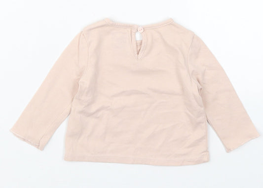 Just Lizzy Girls Pink Cotton Basic T-Shirt Size 6-9 Months Round Neck Pullover - Happy
