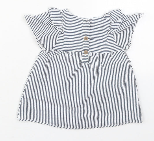 Primark Girls Blue Striped Cotton A-Line Size 0-3 Months Round Neck Button