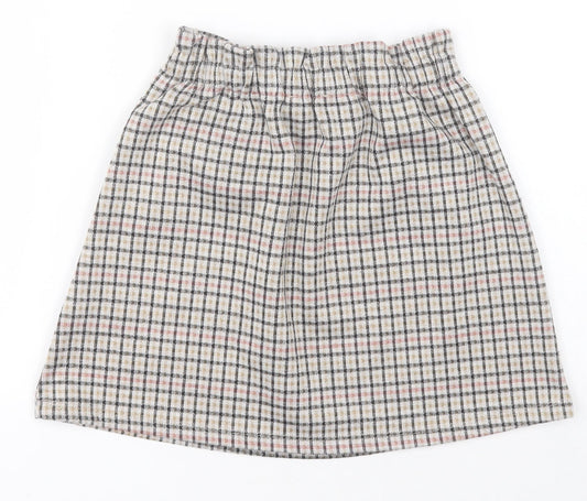Primark Girls White Check Polyester A-Line Skirt Size 6-7 Years Regular Pull On
