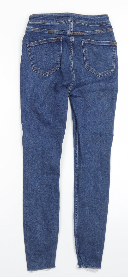 New Look Girls Blue Cotton Skinny Jeans Size 12 Years Regular Button - High Waist