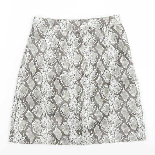 Divided Womens Grey Animal Print Polyester A-Line Skirt Size 4 Zip