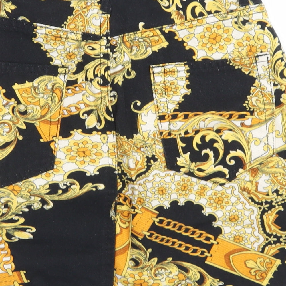Stradivarius Womens Black Paisley Cotton A-Line Skirt Size 6 Button