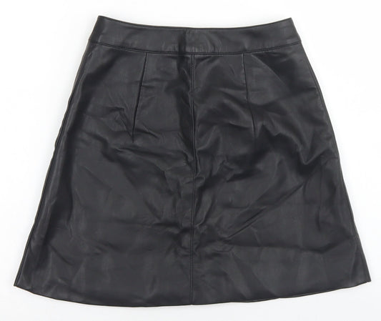 Divided Womens Black Polyester A-Line Skirt Size 4 Snap