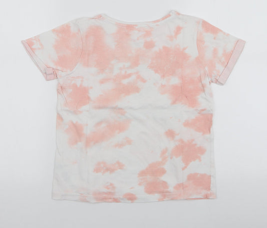 Primark Girls Pink 100% Cotton Jersey T-Shirt Size 10-11 Years Round Neck Pullover - Tie dye