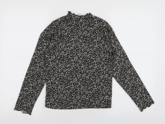 Zara Girls Grey High Neck Animal Print Polyester Pullover Jumper Size 11-12 Years Pullover