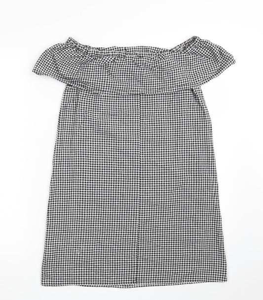 Blue Inc Womens Black Check 100% Cotton A-Line Size 8 Off the Shoulder