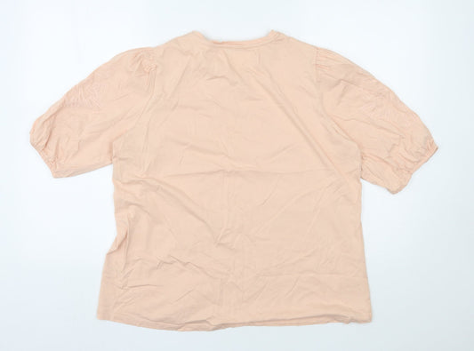 Gallery Womens Pink Cotton Basic T-Shirt Size L Round Neck