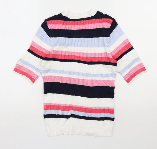Marks and Spencer Womens Multicoloured Round Neck Striped Viscose Pullover Jumper Size 10