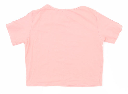 Aylin Girls Pink Polyester Basic T-Shirt Size XL Round Neck Pullover - Cropped