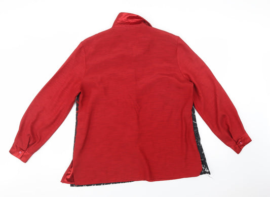 Designer Essentials Womens Red Polyester Basic Button-Up Size 18 Collared - Lace Overlay