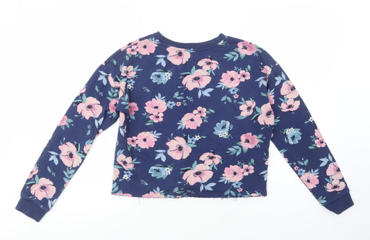 H&M Girls Blue Floral Cotton Pullover Sweatshirt Size 12-13 Years Pullover - We Are The Future