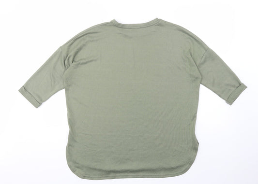 New Look Womens Green Polyester Basic Blouse Size S Crew Neck