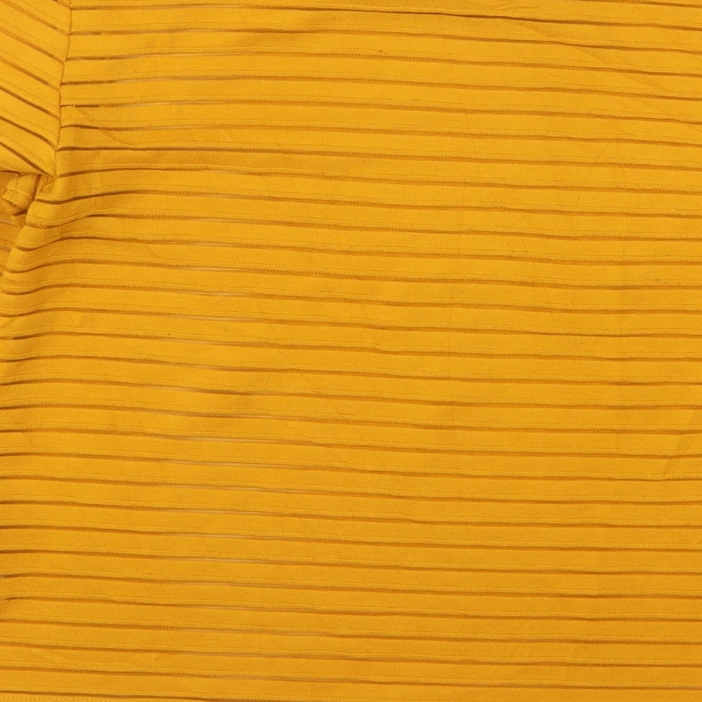 Marks and Spencer Womens Orange Striped Polyester Basic T-Shirt Size 8 Mock Neck