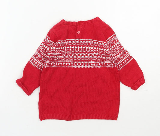 NEXT Girls Red Fair Isle Cotton Tunic Jumper Size 6-9 Months Pullover