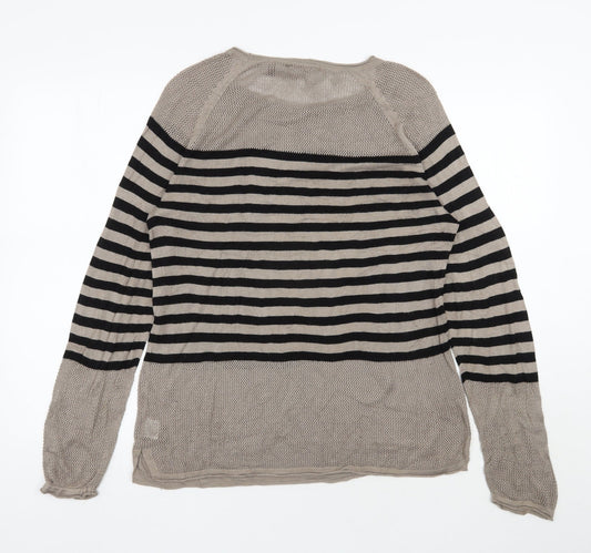525 america Womens Brown Round Neck Striped Viscose Pullover Jumper Size 14