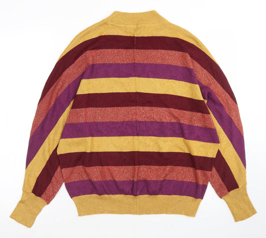 Marks and Spencer Womens Multicoloured Mock Neck Striped Viscose Pullover Jumper Size M