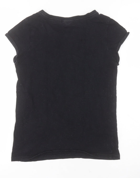 NEXT Girls Black Cotton Basic T-Shirt Size 10 Years Round Neck Pullover